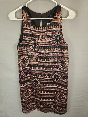 Everly Black Mini Dress with Pink and Gold Sequin Motifs